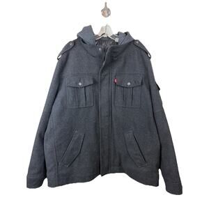 Levis Jacket Mens XXL Black‎ Gray Wool Hooded Trucker Outdoor Work Coat Western